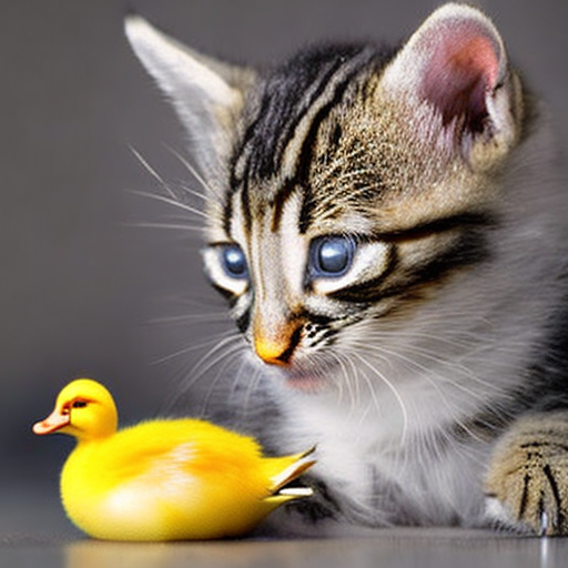 35mm macro shot a kitten licking a baby duck