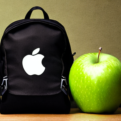 A_green_apple_and_a_black_backpack