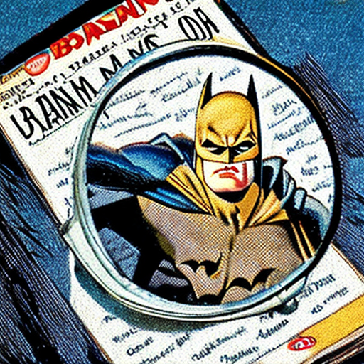 A magnifying glass over a page of a 1950s batman comic